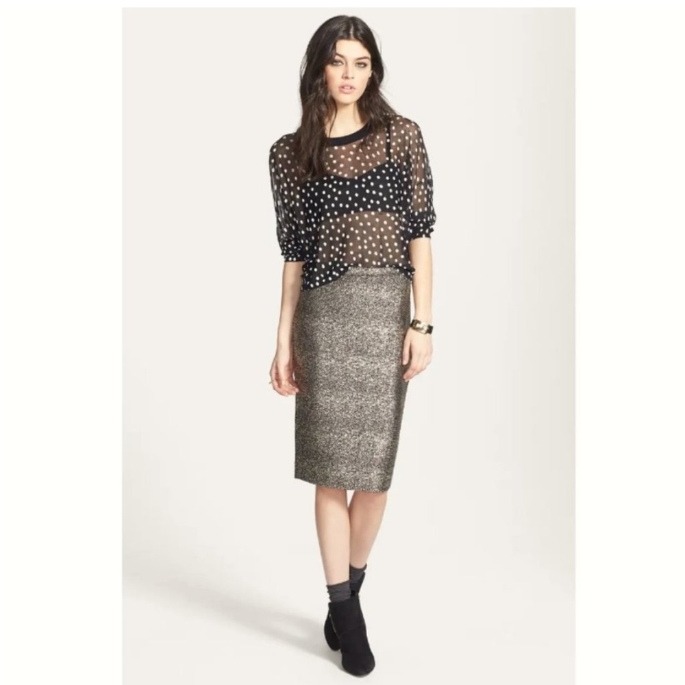 June & Hudson Black & Gold Shiny Pencil Skirt